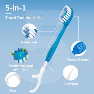 Kifmurase 23PCS Mini Disposable Toothbrushes, 5in1 Portable Pre Pasted Travel Toothbrush with Toothpaste Tongue Scraper Floss Pick, Individually Wrapped Adult Kids Toothbrush with Freshening Bead
