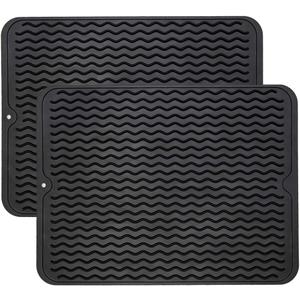 ZLR 2 Pcs Silicone Dish Drying Mats for Kitchen Counter, Eco-Friendly Quick Dry Dish Mat, Easy Clean Multi Usage Drying Matt, Heat Resistant Trivet, 12" x 16" Large, Black
