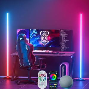 Corner Floor Lamp 2 Packs, Compatible with Alexa & Google Home, Smart RGB LED Corner Lamp with Music Sync 16M Colors 68+ Scene, APP and Remote Control, Ambient Lighting for Bedroom Living Gaming Room