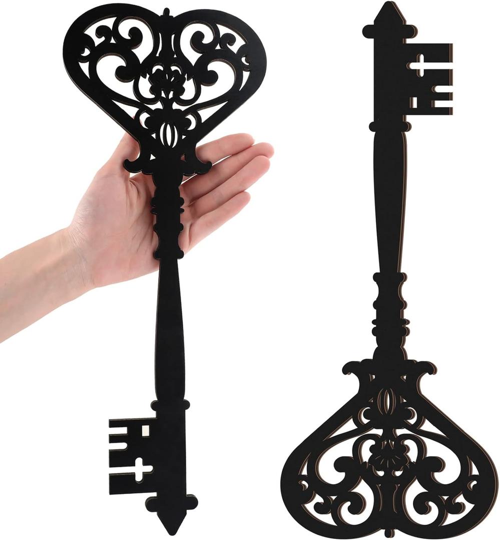 Chunful 2 Pcs Keys Wall Decor Large Skeleton Key Sign Vintage Antique Wooden Wall Art Farmhouse Wall Sign for Bedroom(13.78 x 5.91 Inch,Black)