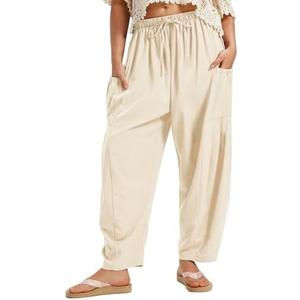 VILIGO Women's Linen Pants Flowy Wide Leg Casual Beach Travel Vacation Palazzo Harem Barrel Pants 2XL-3XL