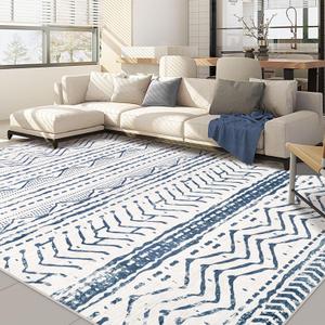 Nakagishi Area Rugs 8x10 Living Room: Washable Boho Large Neutral Soft Farmhouse Rug Stain Resistant Modern Moroccan Non-Slip Indoor Carpet for Bedroom Nursery Kids Playroom Office Dining Room- Navy (Dark Blue)