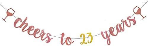 WEIANDBO Cheers to 23 Years Rose Gold Glitter Banner,Pre-Strung,23rd Birthday/Wedding Anniversary Party Decorations Bunting Sign Backdrops,Cheers to 23 Years