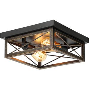 Oil Rubbed Bronze Hallway Light Fixture Ceiling, 2-Light Farmhouse Industrial Flush Mount Ceiling Lamp, 1-Pack Metal Kitchen Light Fixture, Close to Ceiling Lamp for Bedroom Living Room Entryway