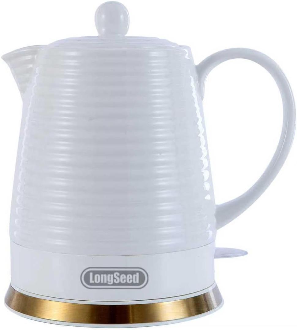 Ceramic Electric Kettle, 1.2L/1000W, Automatic Shut-Off, BPA-Free, Anti-Dry-Burn Design, 360-Degree Rotation, Fast Boiling Electric Tea Kettle (Bright White)