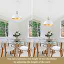 Generies 18'' Large Dome Pendant Lights for Kitchen Island, Farmhouse Modern Pendant Light Fixtures, White and Gold Wooden Adjustable Ceiling Hanging Lighting for Dining Room Bar Foyer Hallway