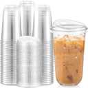 Baderke 100 Pcs Plastic Cups with Sip Lids Round Bottom Disposable Plastic Coffee Cups with Lids Clear Strawless Crystal Mugs for Iced Coffee Smoothie Cold Beverage Party Catering Supplies (18 oz)