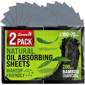 Natural Oil Blotting Sheets for Face with Bamboo Charcoal - 2pk/200 Makeup Friendly Oil Absorbing Sheets for Face - Blotting Papers for Oily Skin