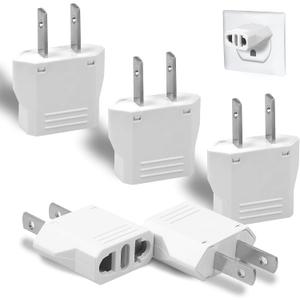 6 Pack Travel Adapter: European to US Outlet Plug Adapter (White)