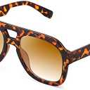 FEISEDY Vintage Aviator Sunglasses Double Bridge Women Men Large Square Thick Frame Trendy Eyewear UV400 B2846