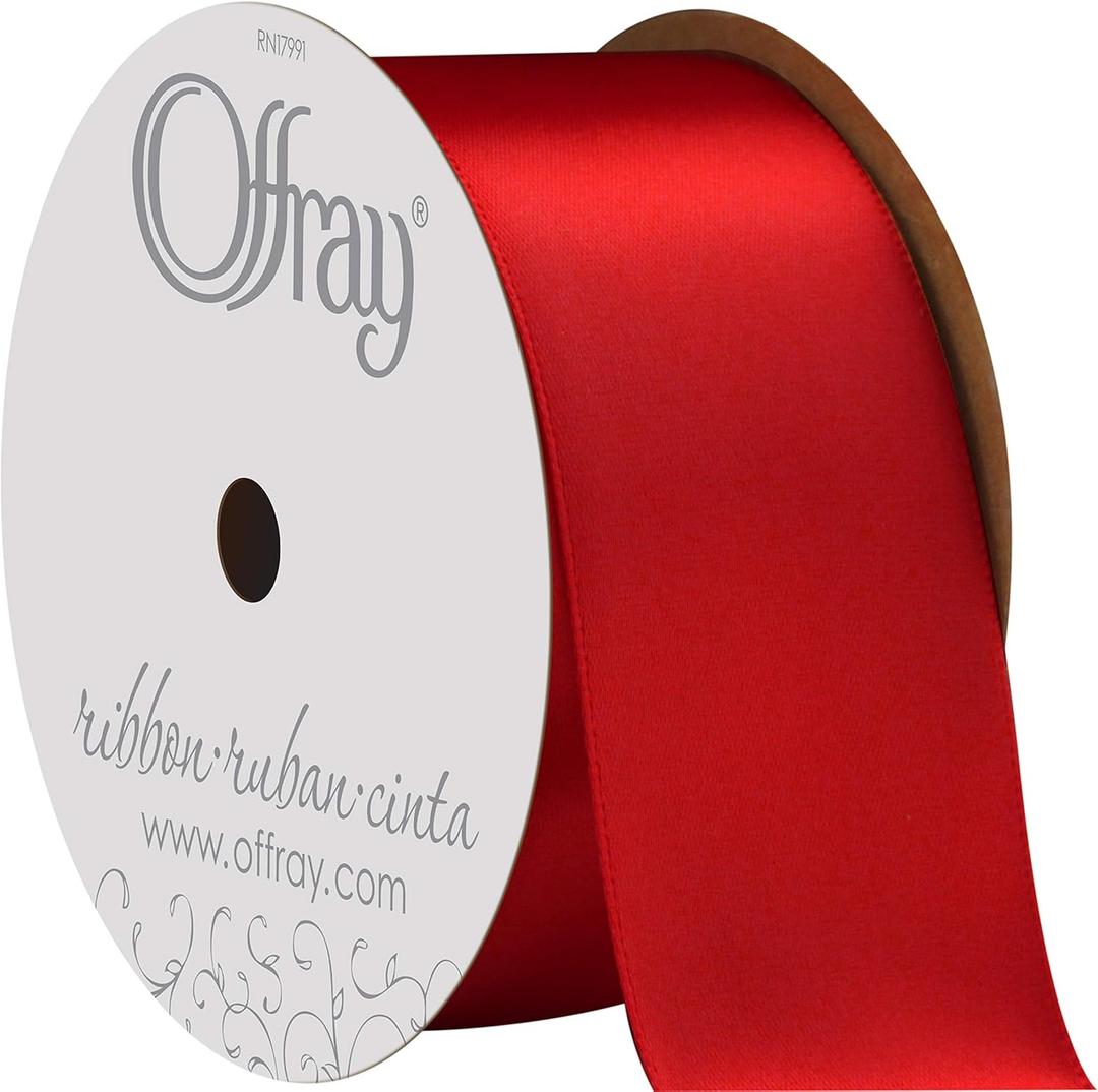 C.R. Gibson Berwick Offray 062081 1.5" Wide Single Face Satin Ribbon, Red, 4 Yds