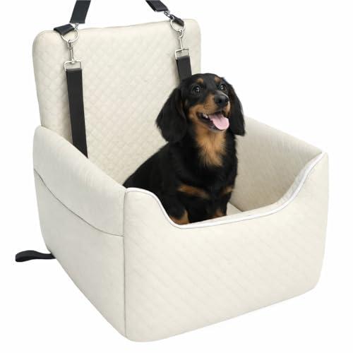 Dog Car Seat for Small/Medium Dogs Under 35lbs, Soft Booster Car Seat with Detachable Washable Cover and Cushion, Memory Foam Pet Car Seat with Safety Belt and Storage Pockets, Puppy Dog Car Bed