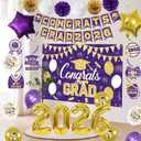 Vlipoeasn Purple 2026 Graduation Party Decorations Set, 2026 College/High School Graduation Decorations Party Supplies, Purple and Gold Class of 2026 Congrats Grad Backdrop Banner