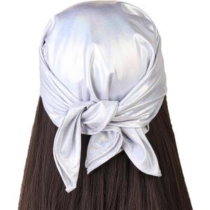 VASTLUCKY 24 Square Head Scarf for Women Girls Y2K Hair Bandanas 90s Sparkly Metallic Hair Scarves (Holographic Silver)