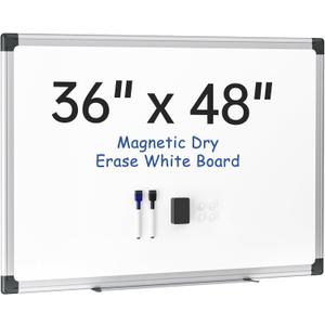 VUSIGN Magnetic Whiteboard 48" x 36", Large Dry Erase Board for Wall with Silver Frame, Wall-Mounted White Board for Office, Classroom & Home, Includes Markers, Magnets and Eraser