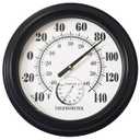 Indoor Outdoor Thermometer Large 12 Inch Wall Thermometer-Hygrometer Waterproof Does not Require Battery (Black)