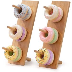 Aimto Donut Wall Stand Wooden Doughnut Display Stand Dessert Table Decoration for Party, Dessert Table,Birthday, Wedding, Baby Shower, Bridal Showers, Pack of 2Bamboo