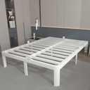 12 Inch White Full Size Bed Frame with Baffles, Metal Full Bed Frame No Box Spring Need, Heavy Duty Steel Platform Support, Reserved Holes, Round Corner Legs, Storage Space, Noiseless