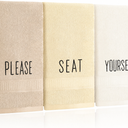 FuWeave 3 Pcs Farmhouse Decorative Hand Towels for Bathroom and Kitchen Rustic Embroidered Cotton Hand Towels Decorative Set for Boho Bathroom Decor(Beige,Please Seat Yourself)