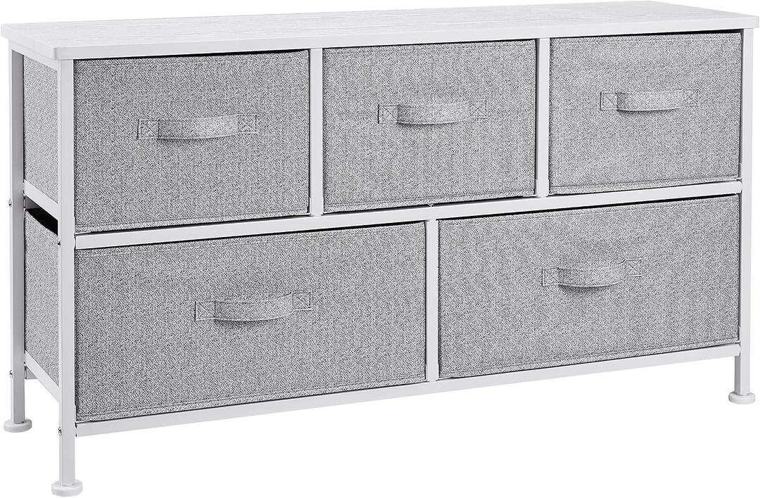 Amazon Basics Extra Wide Fabric 5-Drawer Storage Organizer Unit for Bedroom Closet, White