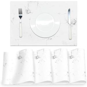 Marble Printed Placemats Set of 4 White Grey Elegant Marbling Place Mats Washable Rectangular Table Mats for Party Home Kitchen Restaurant Dining Table Decor, 12x18 Inch