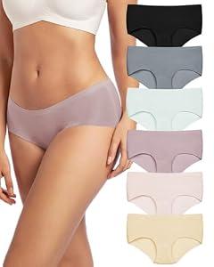 PURILINE Seamless Underwear Women No Show Hipster Panties 6 Pack Mid Rise Silky Soft Thin Comfort Stretch Breathable Briefs, Multicolor A, Large