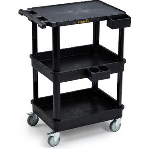ELAFROS 3-Tier Utility Cart with Flat Top and Deep Shelves, 27.5 x 18.25, Compact Rolling Cart with 4" Wheels, Heavy-Duty Plastic, 330 lbs Capacity for Office, Workshop, Warehouse