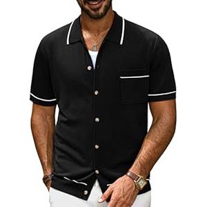 PJ PAUL JONES Men Polo Shirts Casual Knit Polo Sweater Short Sleeve Button Down Polo Shirts, Large