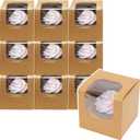 qiqee Auto-pop up Cupcake Boxes 100-Packs Individual Cupcake Container Brown Kraft 3.5" x 3.5" x 3.5" Single Cupcake Boxes