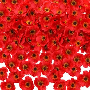 Zeyune 90 Pcs 3.15 Inch Red Poppy Flowers Veterans Day Artificial Poppy Heads Bulk Fake Silk Wicked Party Flowers for Halloween Wicked Trunk or Treat Decorations Carnival Memorial Day Backdrop Decor