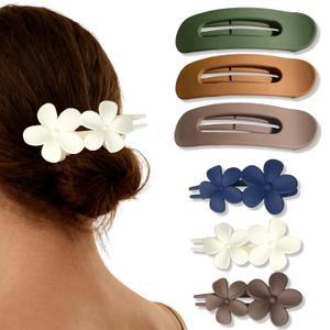 6PCS Flat Hair Clips, Stylish Lay Flat Claw Clips for All Hair Types, 2 Styles Matte Non-slip Hair Clips for Women Girls Wedding Prom Party Hair Decorations