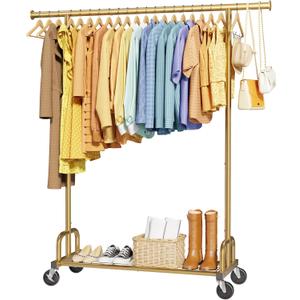 Sakugi Clothes Rack - Large-Capacity Clothing Racks for Hanging Clothes with Lockable Wheels, Space-Saving Metal Coat Rack for Bedroom, Laundry Room, Entryway, 45.6" x 16.9" x 59", Gold