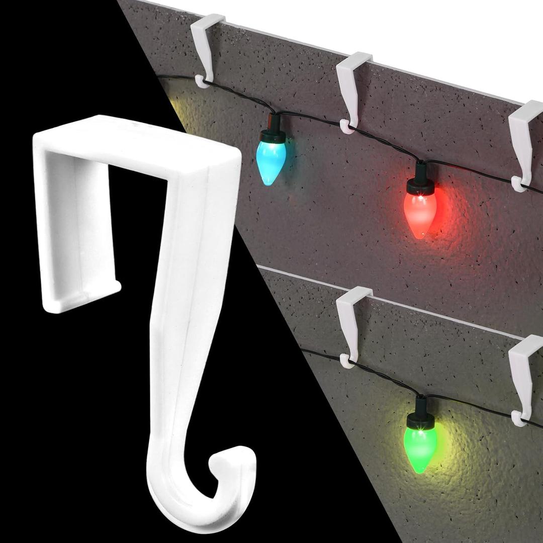 Amyhill 200 Pcs Christmas Gutter Light Hooks for Hanging Outdoor String Lights White Plastic Weatherproof Gutter Clips Hangers for Outside Xmas Halloween Holiday Patio