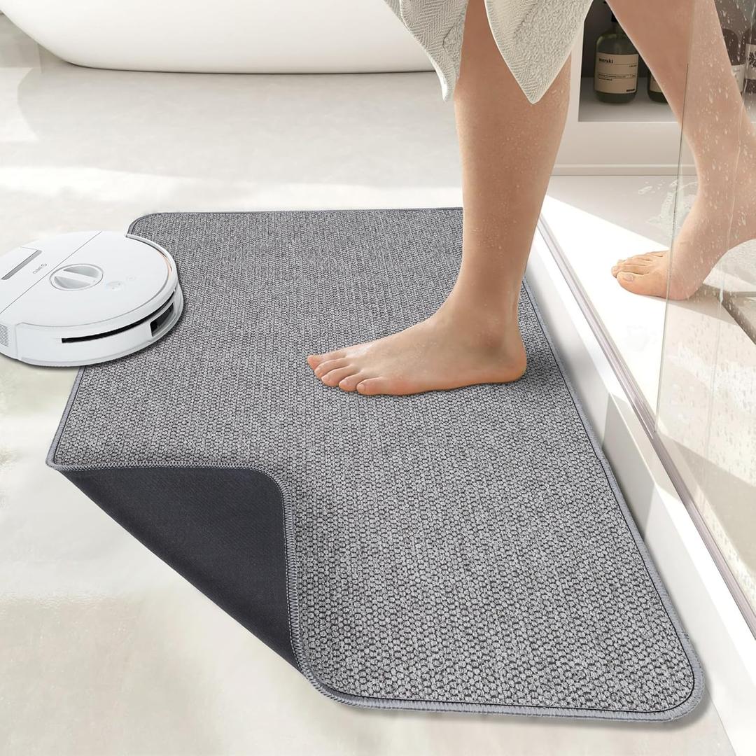 Bath Mat,Ultra Thin Bathroom Rugs,Rubber Bath Mats for Bathroom,Quick Dry,Non-Slip,Machine Washable,Fit Under Door,Absorbent Bath Rugs,Shower Outside,Sink,Home Decor Accessories.(Grey,20''x32'')