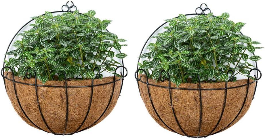 NUPTIO 2 Pcs 14 Inch Hanging Planters for Indoor Wall Planter Pots with Coconut Liners Wire Large Garden Artificial Faux Flowers Basket for Summer Outdoor Outside Fence Decoration