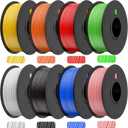 PLA 3D Printer Filament Bundle, PLA Filament 1.75mm, 250g Spool, 8 Rolls, 2kg in Total Black/White/Red/Yellow/Pink/Blue/Orange/Green
