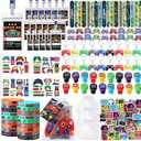 RoundFunny 158 Pcs Video Game Party Favors Birthday Supplies Included Game Console Handle Keychain Ring Wristband Sticker Stamper Pat Bracelet Organza Bag for Gamer Party Gift Bag Gift Rewards