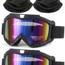 2Pcs Dirt Bike Goggles with Neck Gaiter, Motorcycle ATV Riding Ski Racing Goggles Windproof (Black)