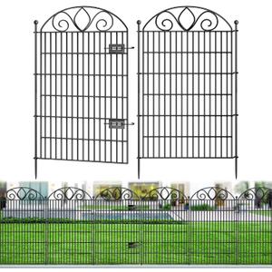 10 Panels No Dig Tall Garden Fence with Gate  44" H X 23.6' L Rustproof Metal Dog Fence Outdoor for Yard, Decorative Animal Barrier Fence for Pet, Garden Border, Patio, Flower | Temporary Fencing