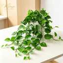 Trailing Artificial Pothos Plant with Ceramic Pot, Potted Faux Greenery with Adjustable Drooping Vines,Fake Houseplant for Home Office High Shelf, Cabinet Top & Vertical Indoor Decor (White Pot)
