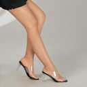 Clear Heels for Women Transparent Two Strap Block Chunky Square Heel Sandals Open Toe Slip On Mules for Women (7.5)