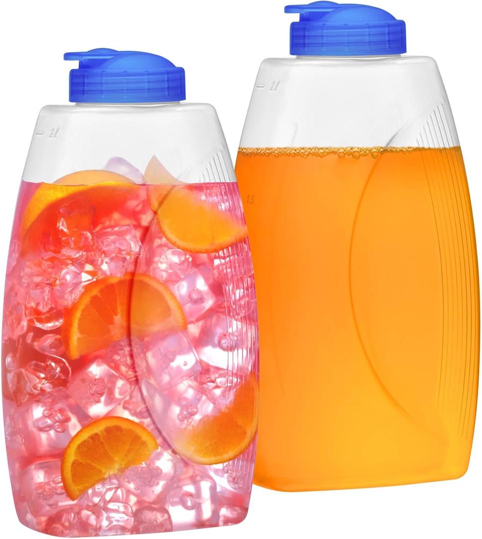 Amazing Abby - Fitly - 64-oz Plastic Pitcher (2-Pack), Unbreakable Water Pitcher with Lid, BPA-Free, Heat-Resistant, Dishwasher-Safe, Great for Both Iced and Hot Drinks, Indoors and Outdoors