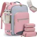 LOVEVOOK 40L Travel Backpack for Women & Men, Airline Approved Carry On Luggage with 3 Packing Cubes, TSA Overnight Bags, Waterproof Personal Item Bag, Weekender Essentials Backpacks Fits 17" Laptop, Pink-Light Grey