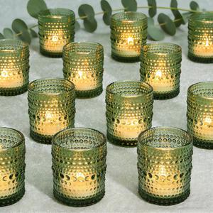 SUPMIND Votive Candle Holders of 24, Glass Holders Bulk for Table Centerpiece, Tea Lights Candle Holders for Wedding Shower, Home Decor and Party Dark Green