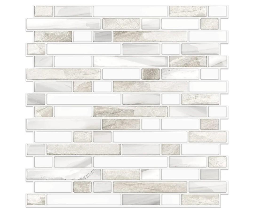 STICKGOO Thicker Design Peel and Stick, Self Adhesive Stick On Tile Backsplash for Kitchen and Bathroom, Beige & White, 12”×12”, 10 Sheets