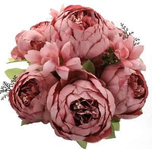 Duovlo Artificial Peony Silk Flowers Fake Flowers Vintage Wedding Home Decoration,Pack of 1 (Rosy Brown)