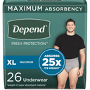 Depend Fresh Protection Adult Diapers, Incontinence Underwear for Men, Disposable, Maximum, ExtraLarge, Grey, 26 Count 
