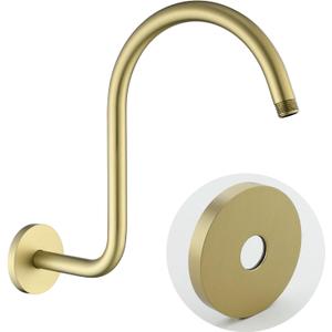 RANDOM S Shaped Shower Head Riser Pipe,Goose Neck Shower Arm 13 Inch Shower Head Extension Arm with Flange,Standard 1/2" Connection,Brushed Gold.RD-91098-13BG