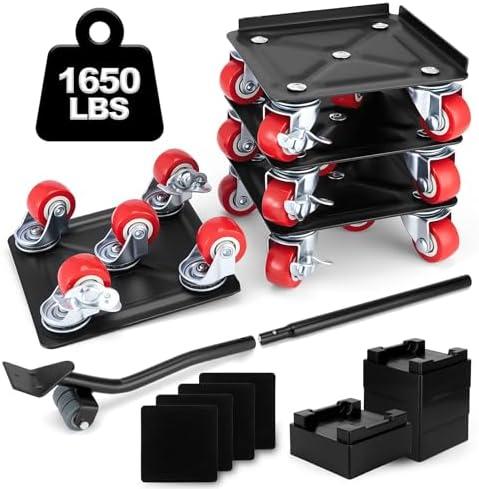 Furniture Dolly, Furniture Sliders Furniture Movers with Wheels, Furniture Lifters for Heavy Furniture with 5 360° Wheels, Carbon Steel Panel, Non-Slip Casters, Sliders and Lifter Jacks(1650Lb)