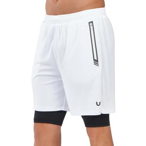 NORTHYARD Men's 2 in 1 Running Shorts Workout Gym Athletic Shorts with Liner Active Training Shorts with Zipper Pockets (White, L)